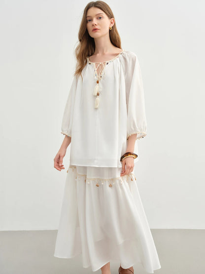Wave Lace A-Line Long Skirt Playful Holiday Style Loran