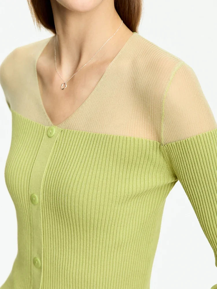 Women’s Slim Fit V-Neck Patchwork Sweater