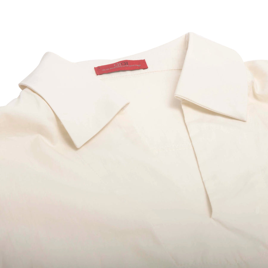 Beige V-Neck Long-Sleeve Commuter Top