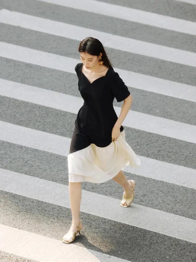 Elegant Contrast Fishtail Mini Dress for Summer Parties - Loran