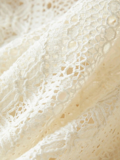 Soft French Style Commuting Top with Hollow Out Embroidery - Loran