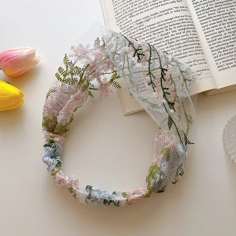 Embroidered Lace Flower Headbands for Women