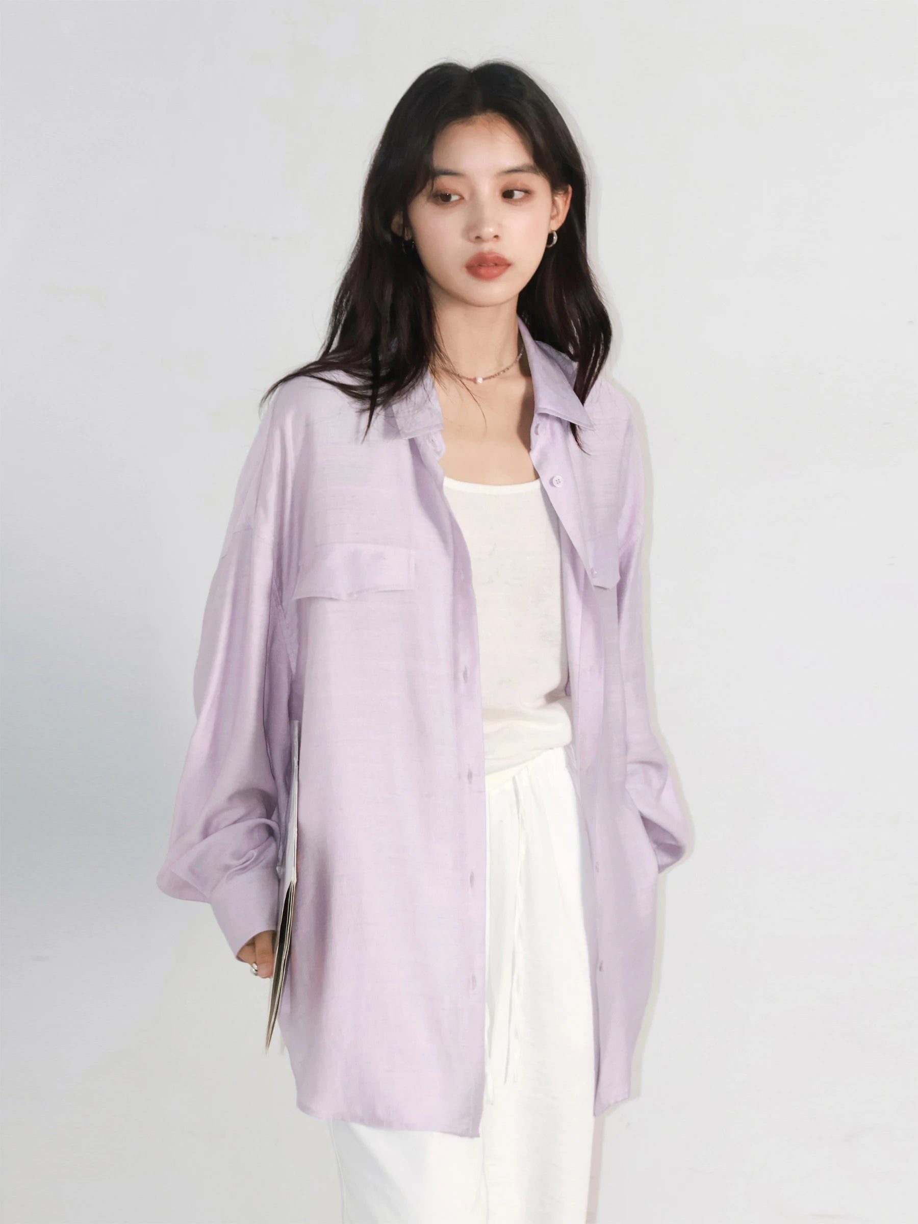 CHIC VEN Women Shirts Solid Single Breasted Long Sleeves Loose Slightly Wrinkled Coat Thin Female Blouses Spring Summer 2025 Loran