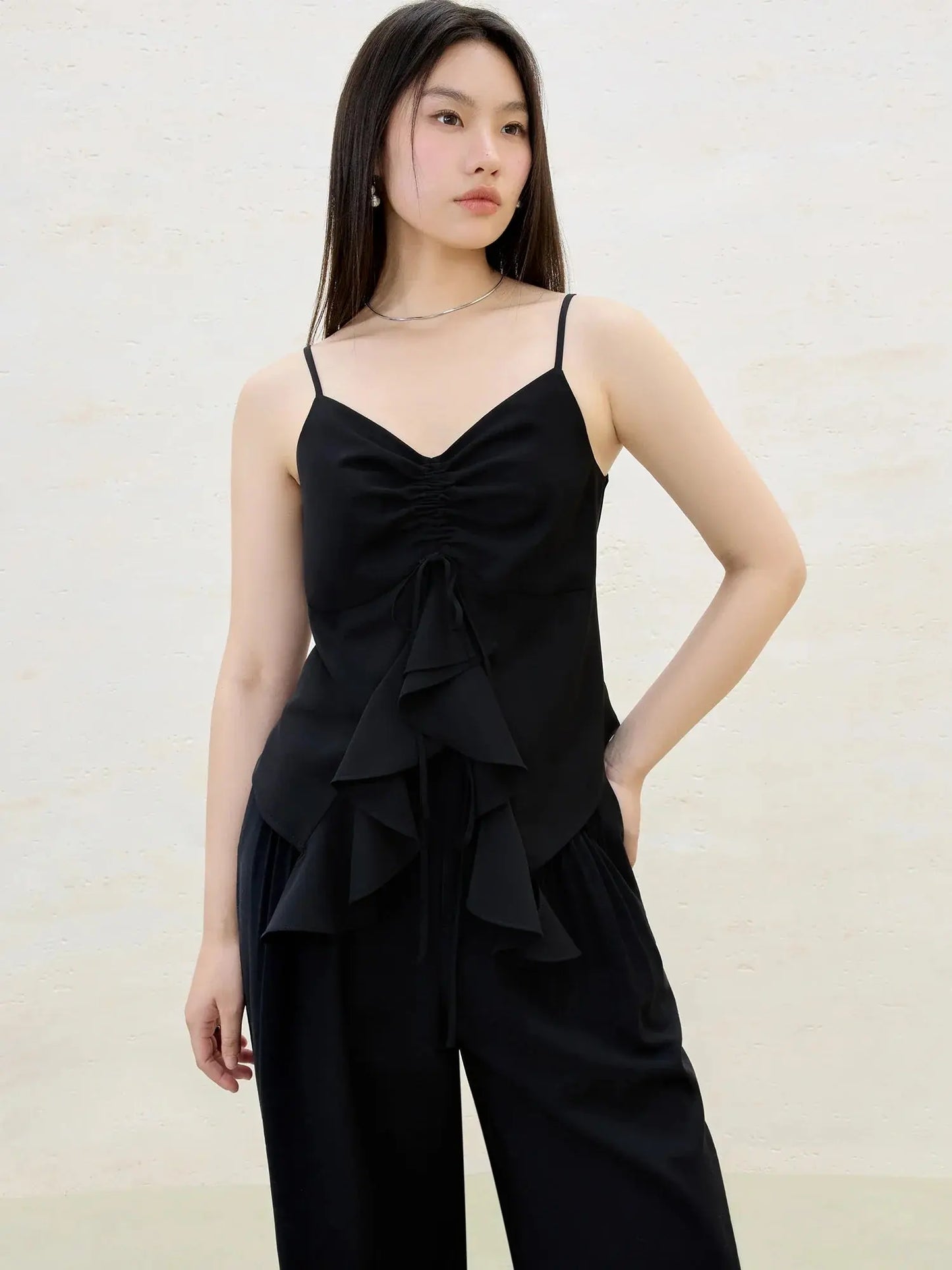 Women's Ruffle Drawstring Strappy Vest Top - Loran