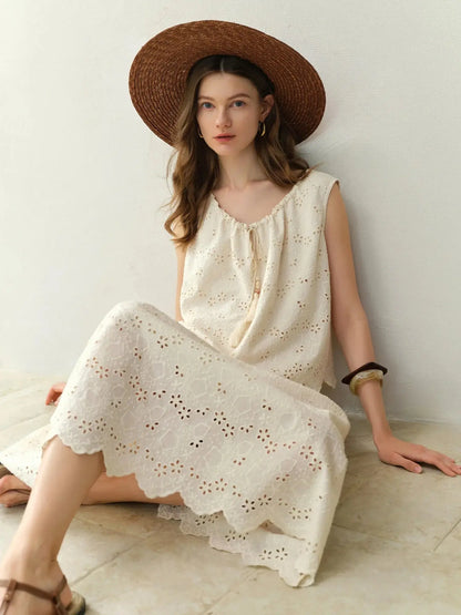 Textured Midi Skirt & Tank in Ivory LORAN STORE