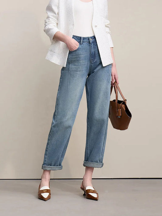 Amii Straight-leg Pants 2026 Spring New Solid Color Casual Washed Denim Trousers Versatile Basic Cotton Women's Pants 12621040 Loran
