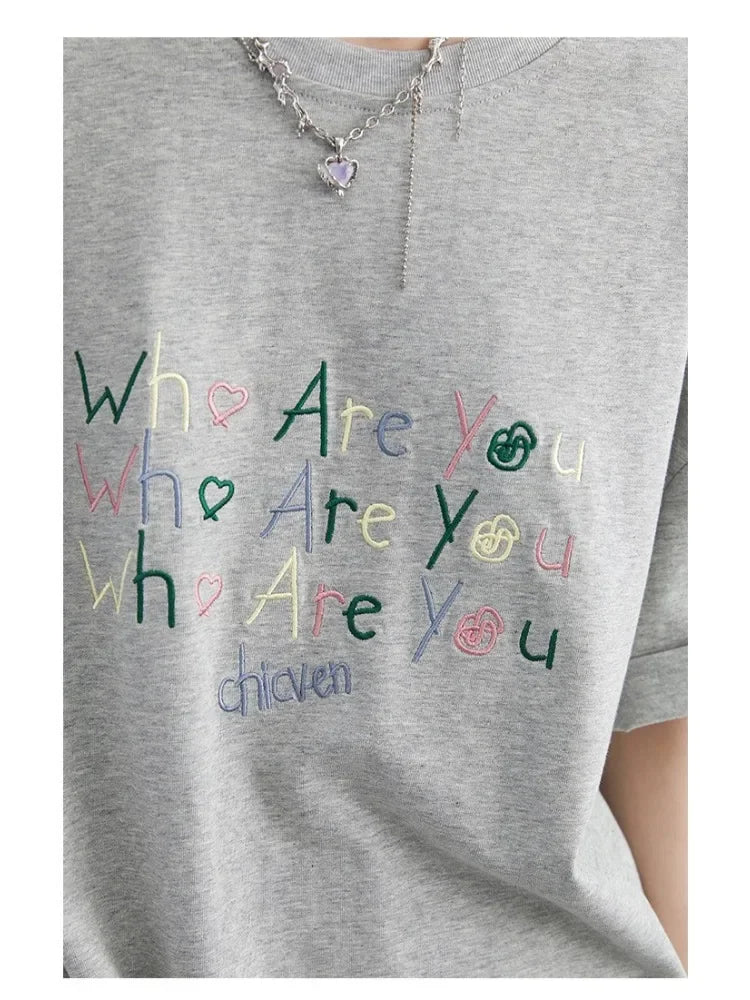 Women’s Embroidered Letter T-Shirt Loose Summer Top Loran