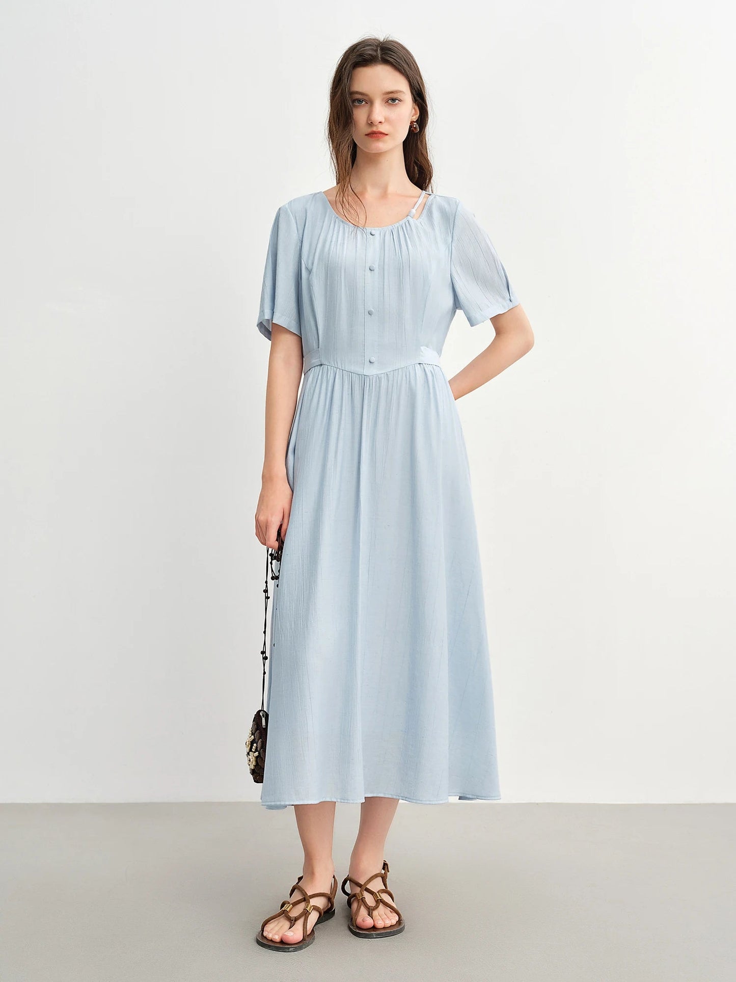 Summer Beaded Midi Dress Slim Fit Commuter Style Loran