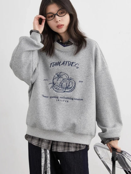 Color-Block Embroidered Sweatshirt Autumn Pullover Loran