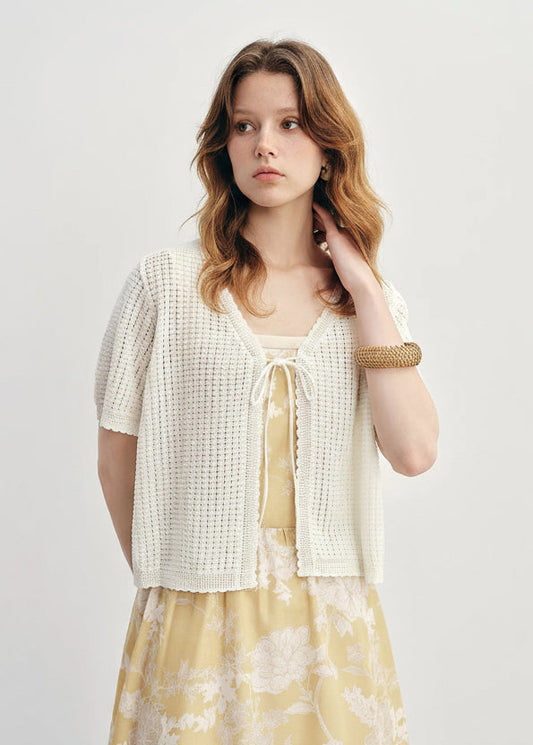 Textured Mesh Cardigan Relaxed Resort to Office Fit Loran