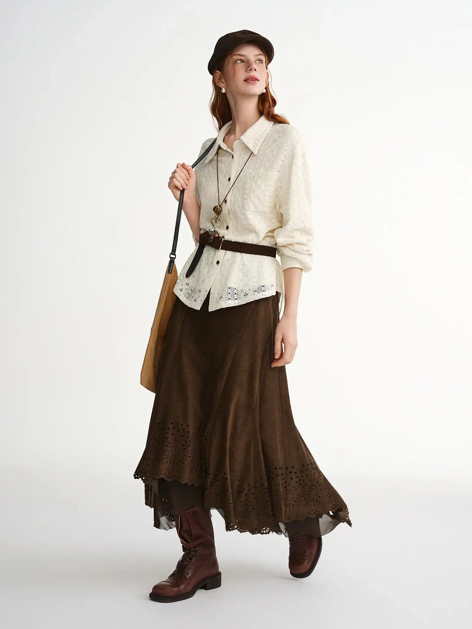 Exquisite Plus-Size Cut-Out Velvet Midi Skirt LORAN STORE