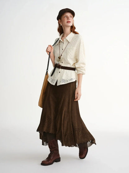 Exquisite Plus-Size Cut-Out Velvet Midi Skirt LORAN STORE