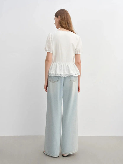 Lace Contrast Summer Blouse LORAN STORE