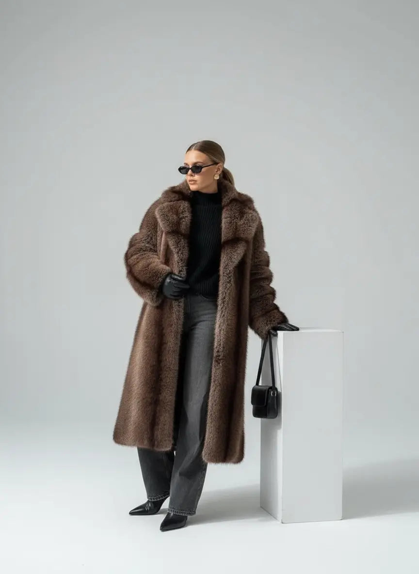 Women's Faux Fur Lapel Coat - Loran