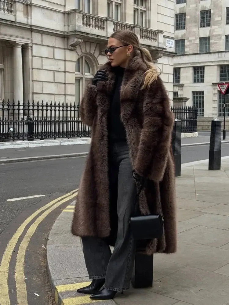 Women's Faux Fur Lapel Coat - Loran