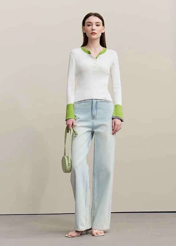 Amii Women's Sweater 2026 Spring New Commuter Round Neck Contrasting Color Knitted Sweater Button Half-placket Slim Top 12621047 Loran