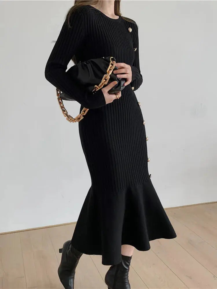Elegant Vintage Knit Sweater Dress for Autumn/Winter - Loran