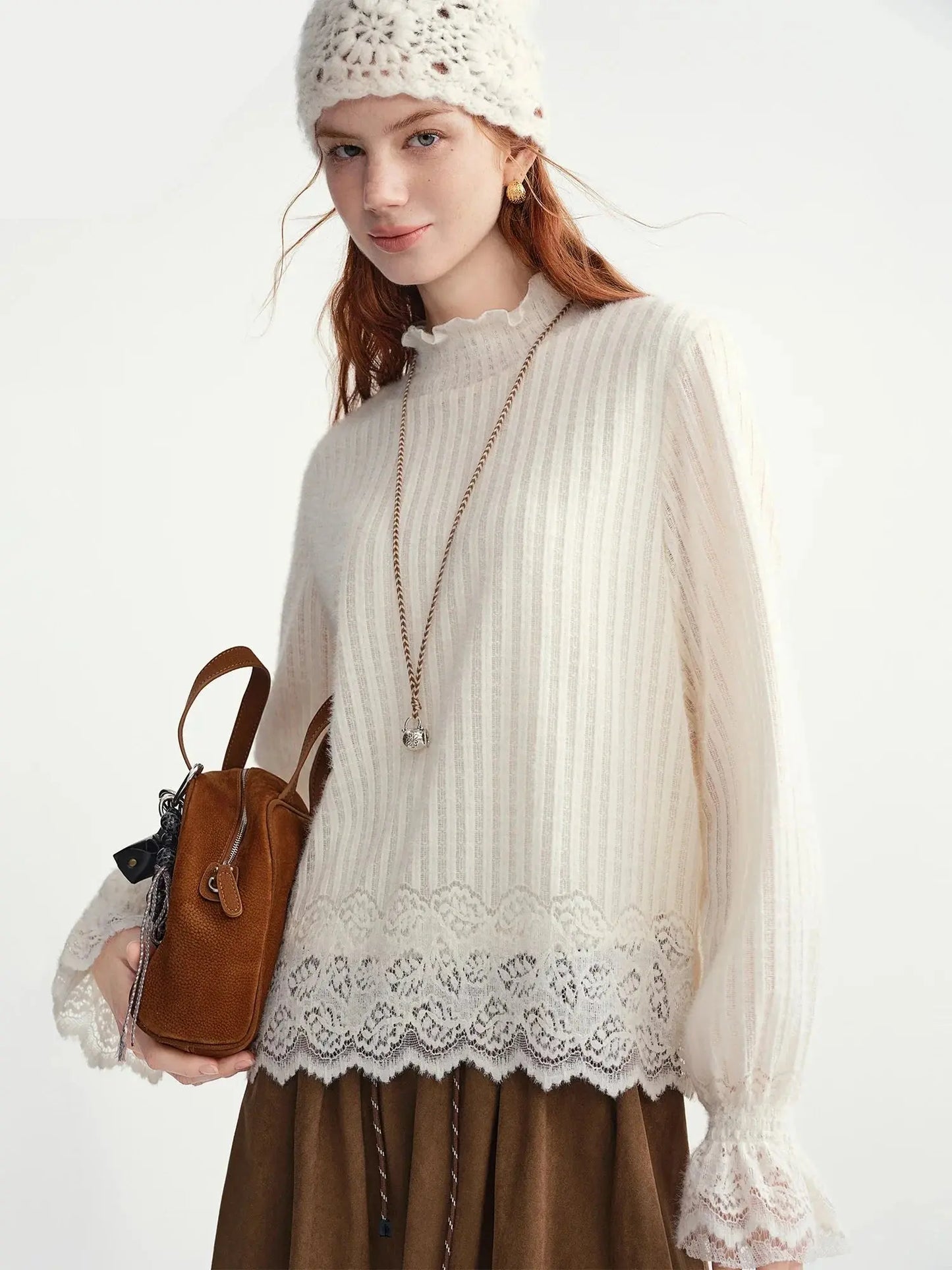 Women's Autumn Fairycore Lace Top – Loose & Elegant Pullover LORAN STORE