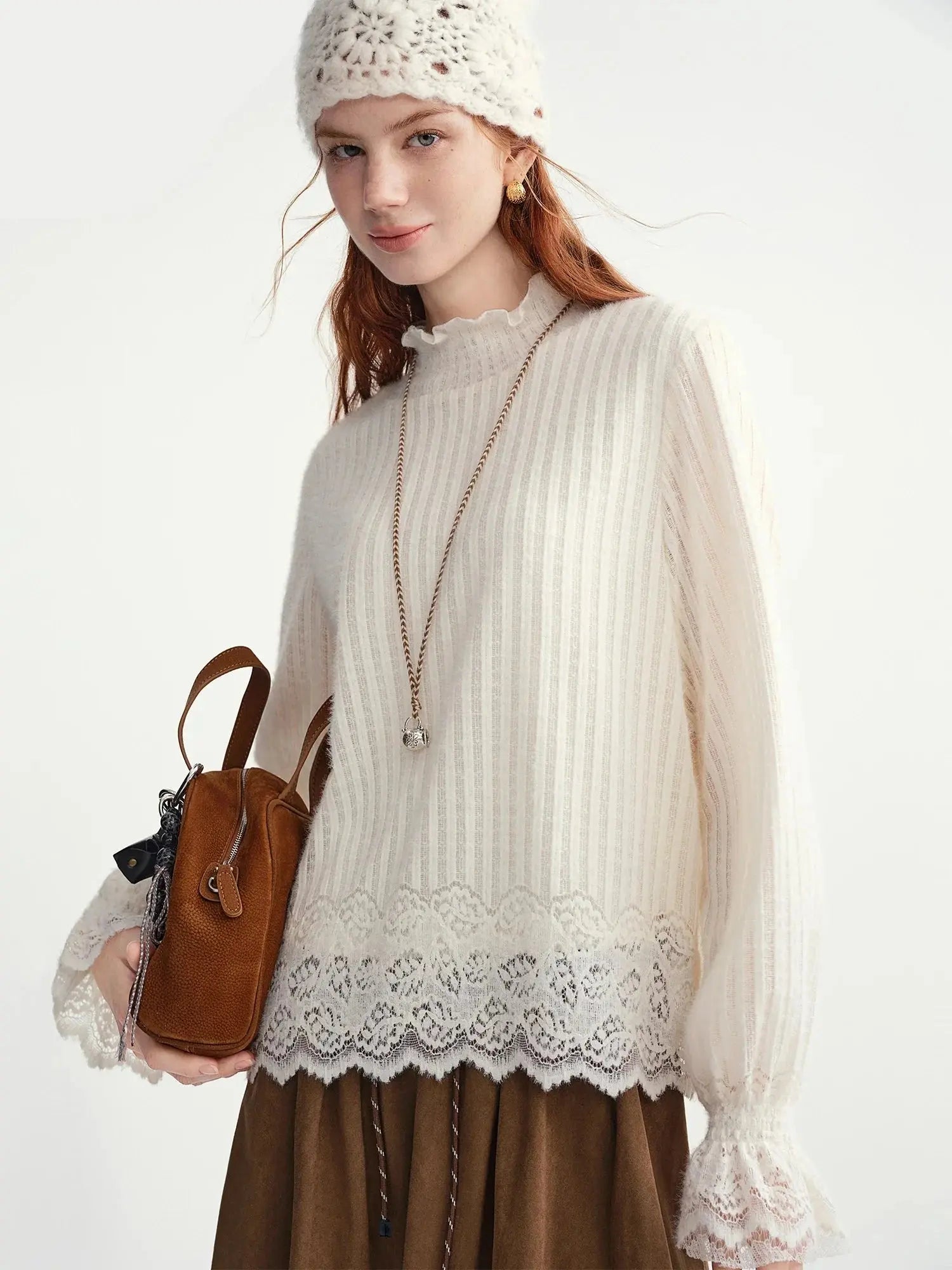 Women's Autumn Fairycore Lace Top – Loose & Elegant Pullover LORAN STORE