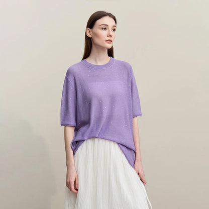 Amii Women's Sweater 2026 Spring New Round Neck Medium Sleeve Knitted Sweater Loose Pullover Women's Long Sleeve Top 12651012 Loran