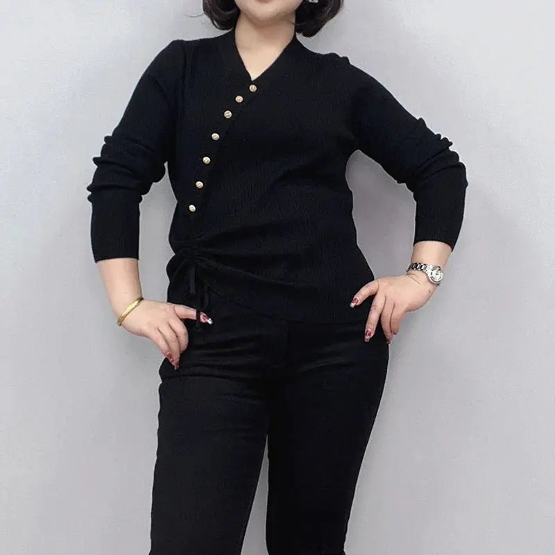 Plus Size Women's Long Sleeve Button Sweater - Loran