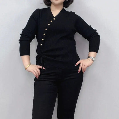 Plus Size Women's Long Sleeve Button Sweater - Loran