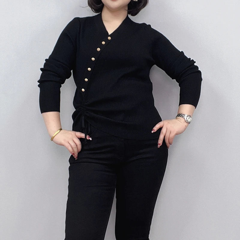 Plus Size Women's Long Sleeve Button Sweater