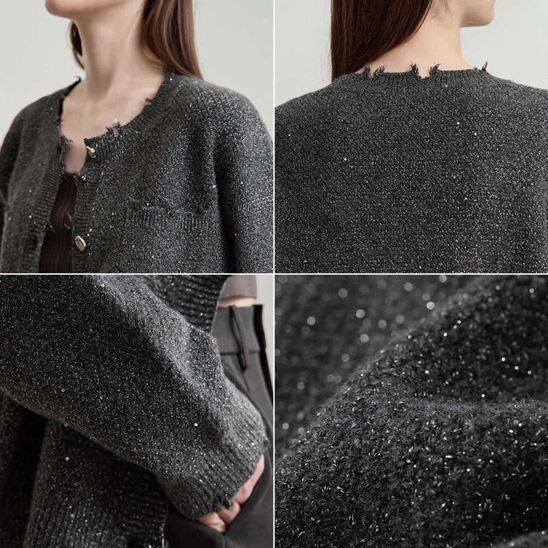 AMII Women's Sweater 2025 Autumn New Elegant Solid Knitted Cardigan Women's Round Neck Long Sleeves Versatile Top Female12513009 Loran