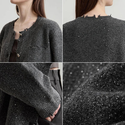 AMII Women's Sweater 2025 Autumn New Elegant Solid Knitted Cardigan Women's Round Neck Long Sleeves Versatile Top Female12513009 Loran