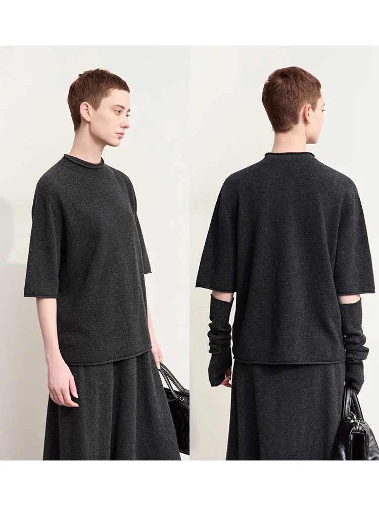 Amii Minimalism Sweaters For Women 2025 Autumn New Wool With Sleeve Mlock Neck Pullovers Versatile Lady Knitwear Jumper 12453055 Loran