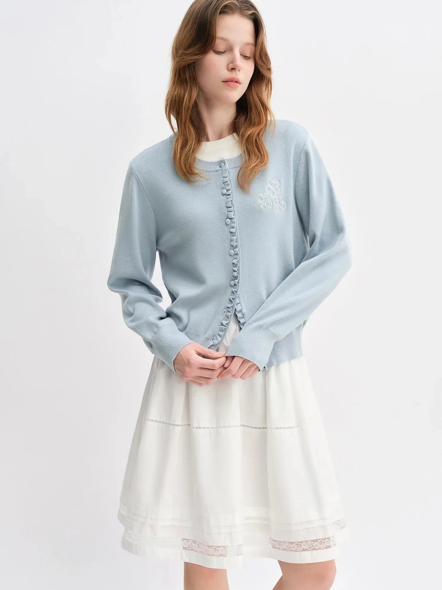 Vintage-Inspired Floral Ruffle Knit Top LORAN STORE