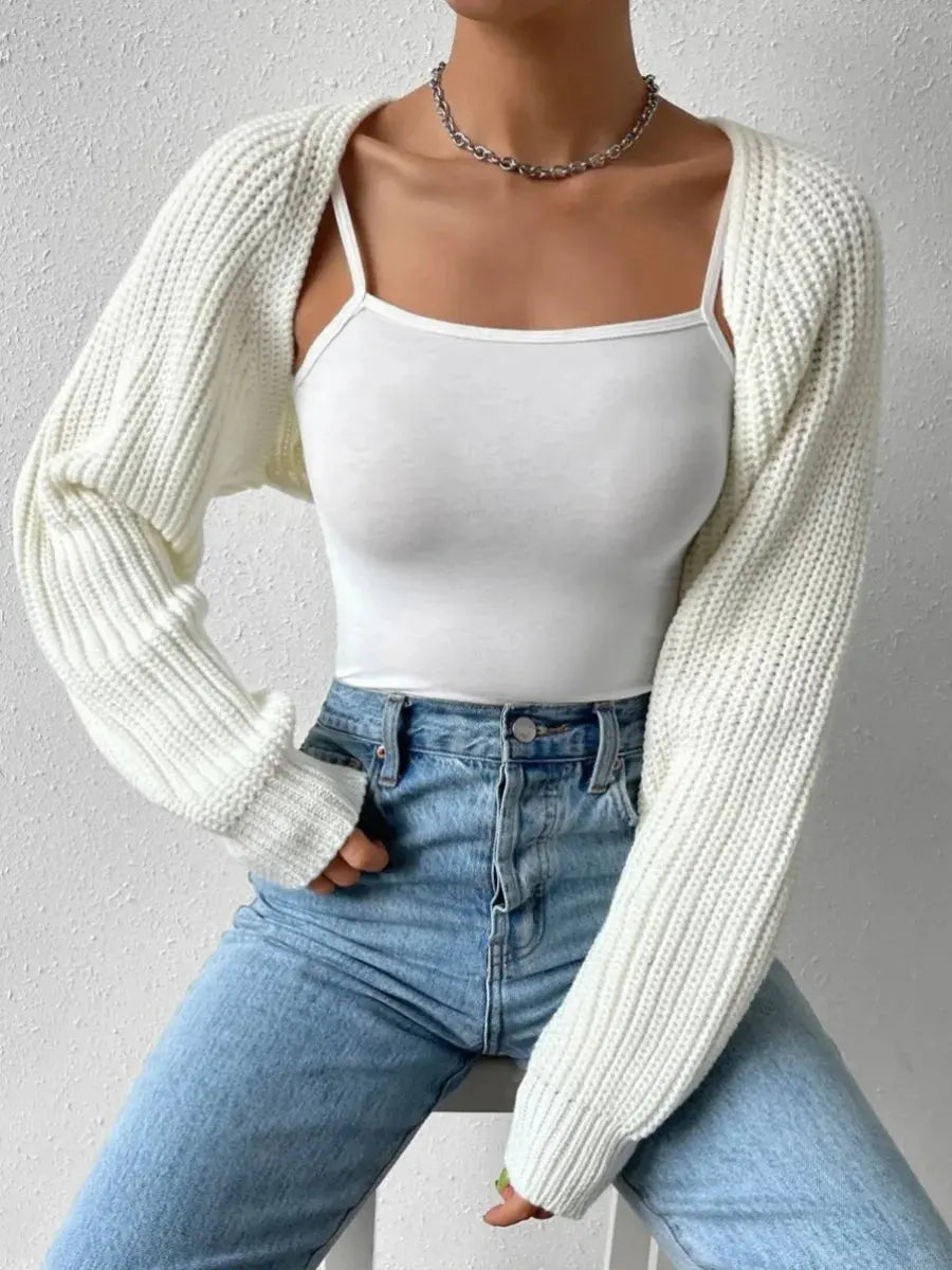 Women's Rib-Knit Cropped Cardigan Shrug - Loran