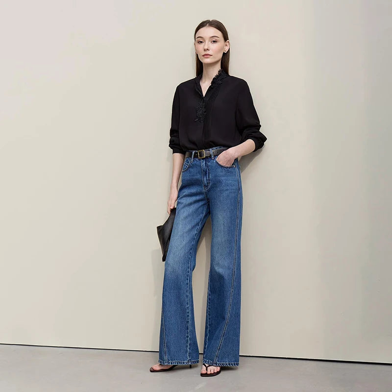 Amii Chiffon Shirt 2026 Spring New Straight Elegant Lace Splicing Pleated Women's Blouse Commuter Covered Button Tops 12641075 Loran