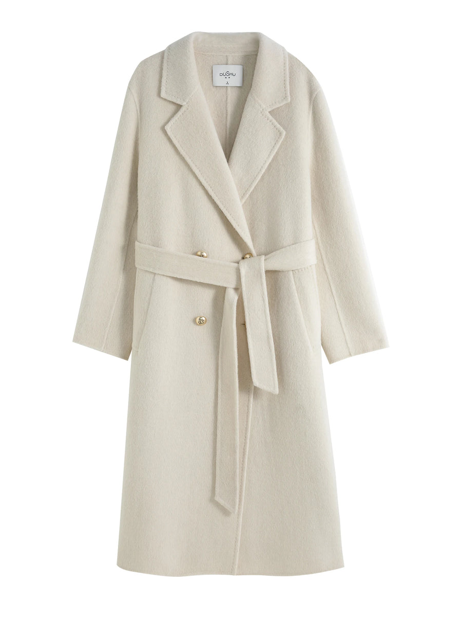 Luxury Casual Textured Woolen Coat with Fur Detail