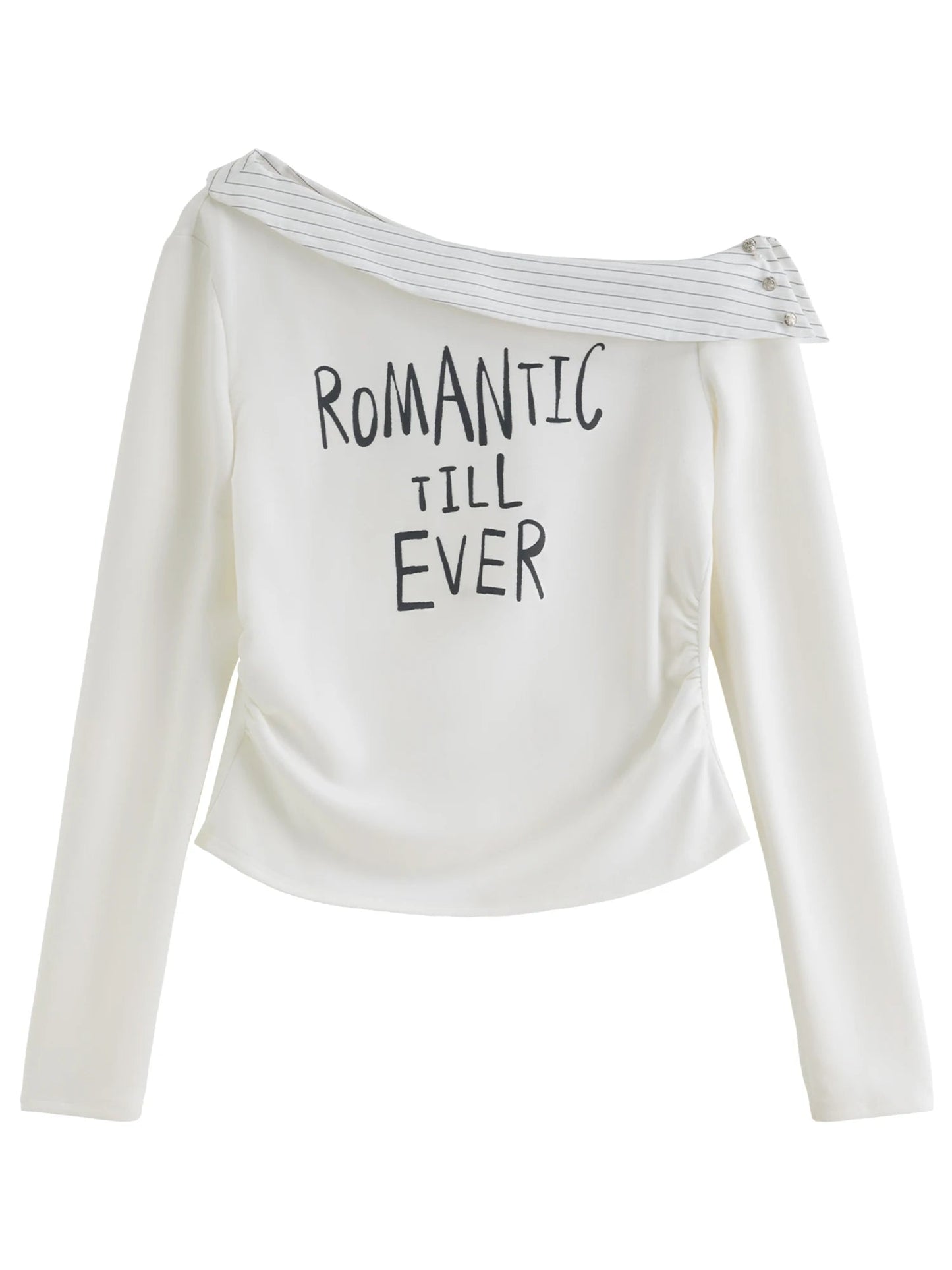 Women's Asymmetric Stripe Long Sleeve T-Shirt Letter Print Top Loran