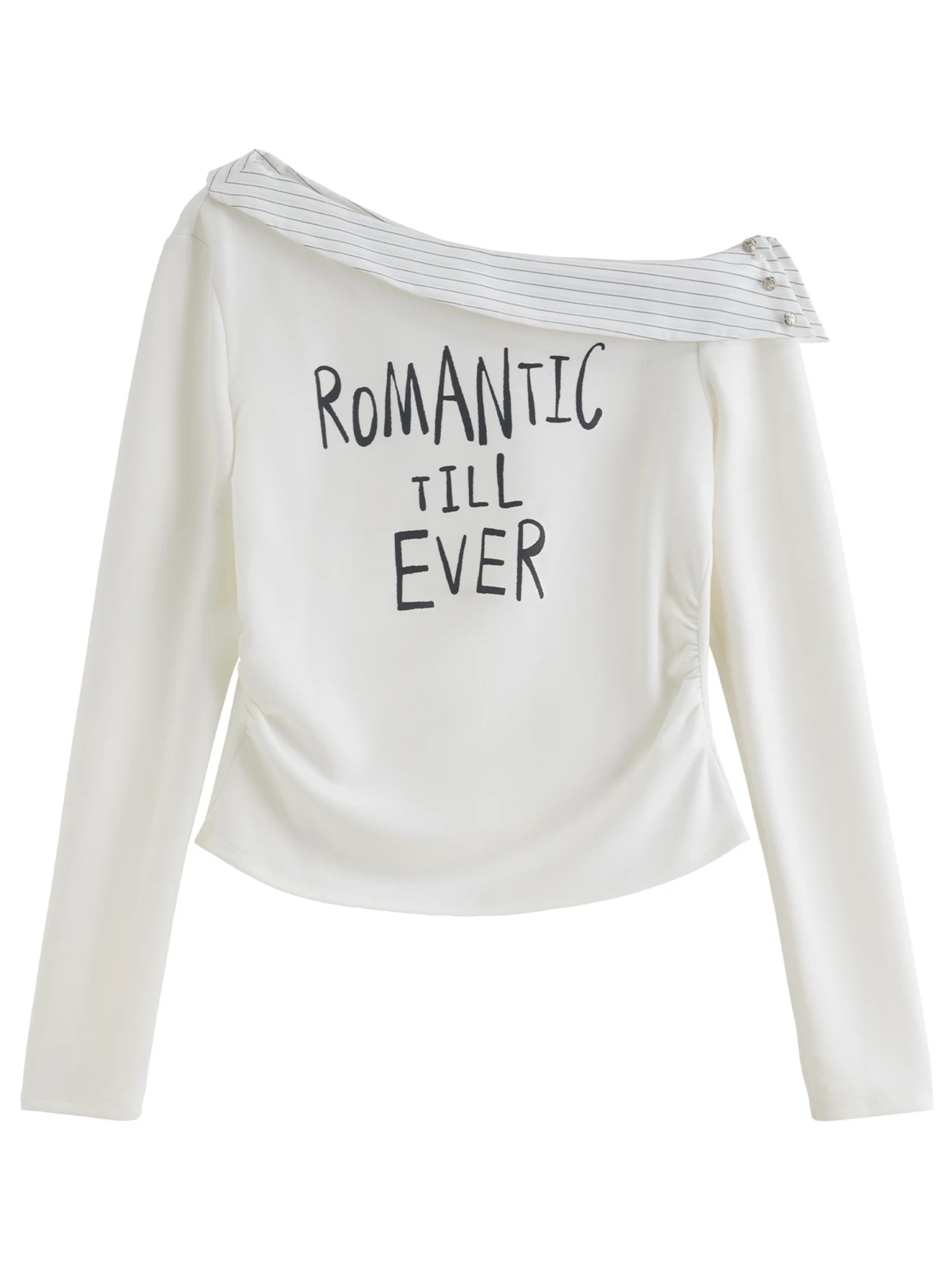 Women's Asymmetric Stripe Long Sleeve T-Shirt Letter Print Top Loran
