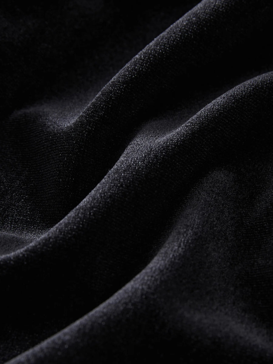 Elegant Black Velvet Long Dress with Polo Neck