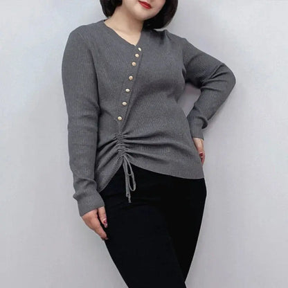 Plus Size Women's Long Sleeve Button Sweater - Loran