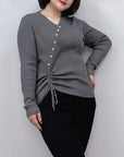 Plus Size Women's Long Sleeve Button Sweater