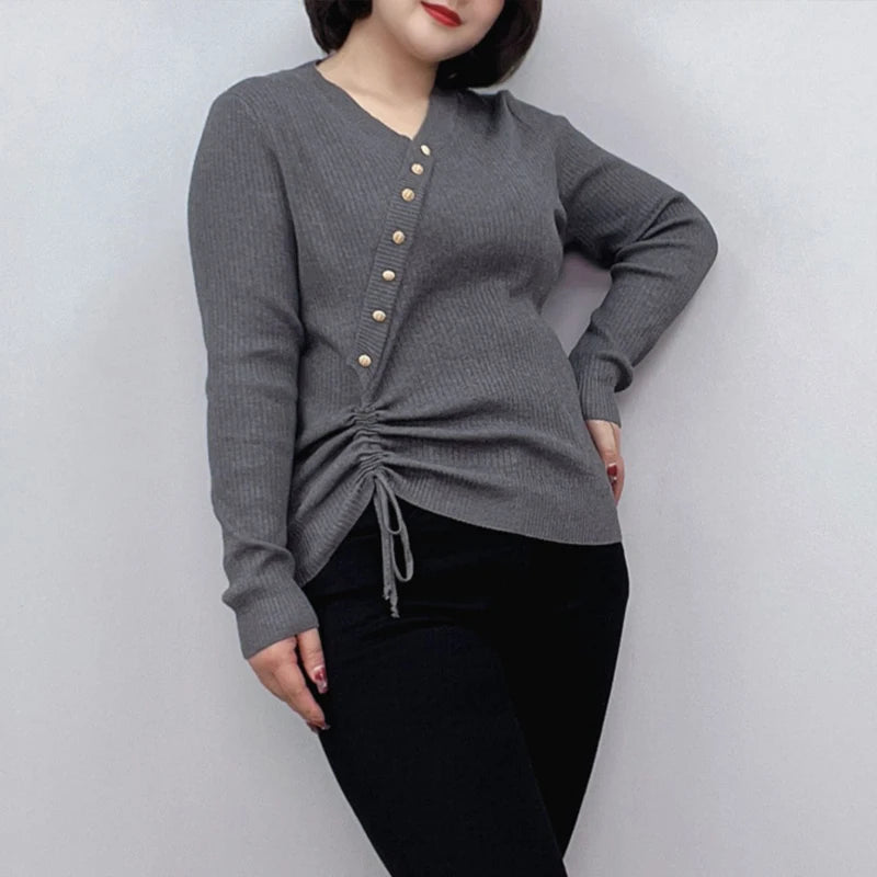 Plus Size Women's Long Sleeve Button Sweater