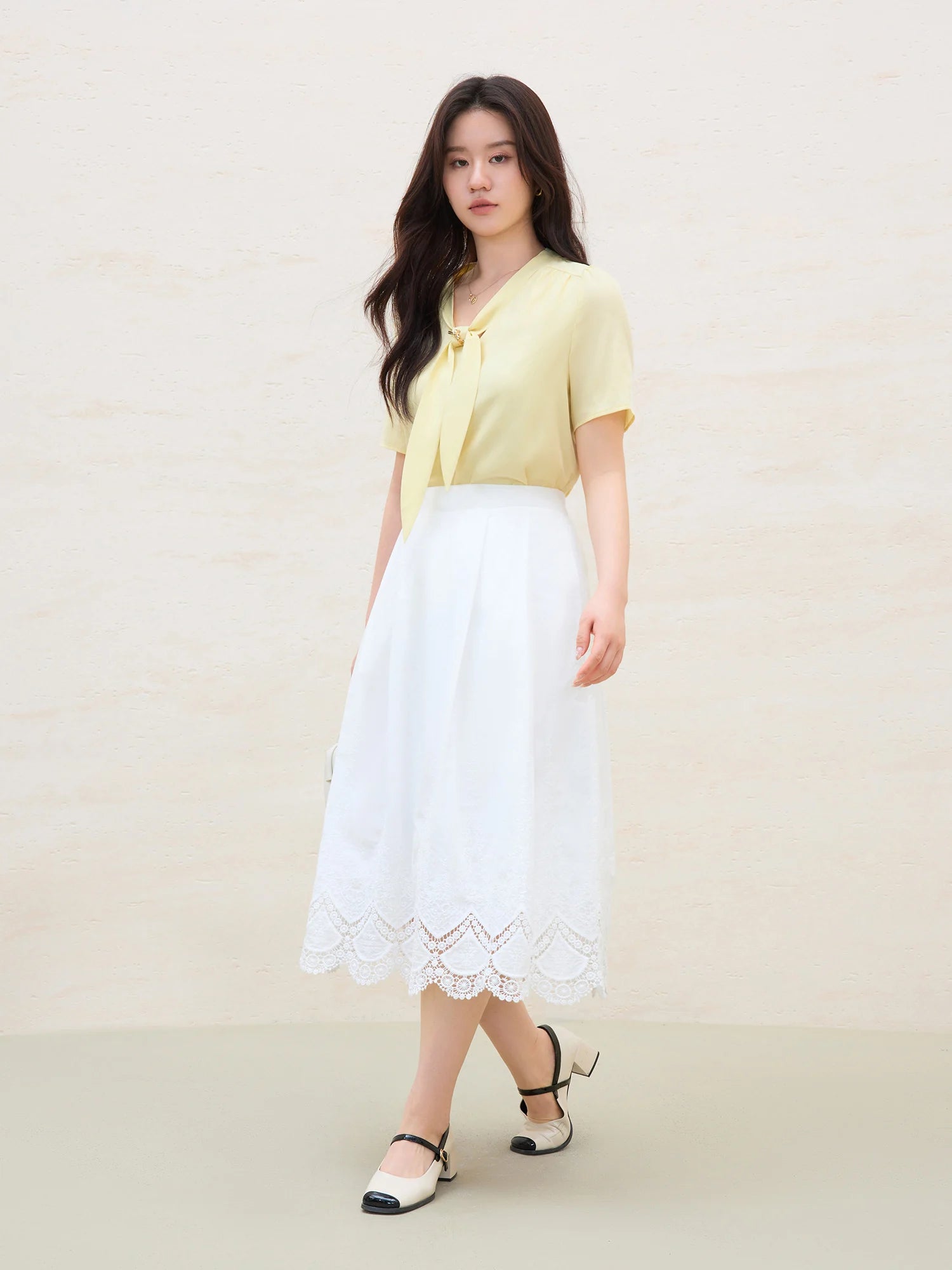 Detachable Tie Blouse Minimalist Summer Office Wear Loran