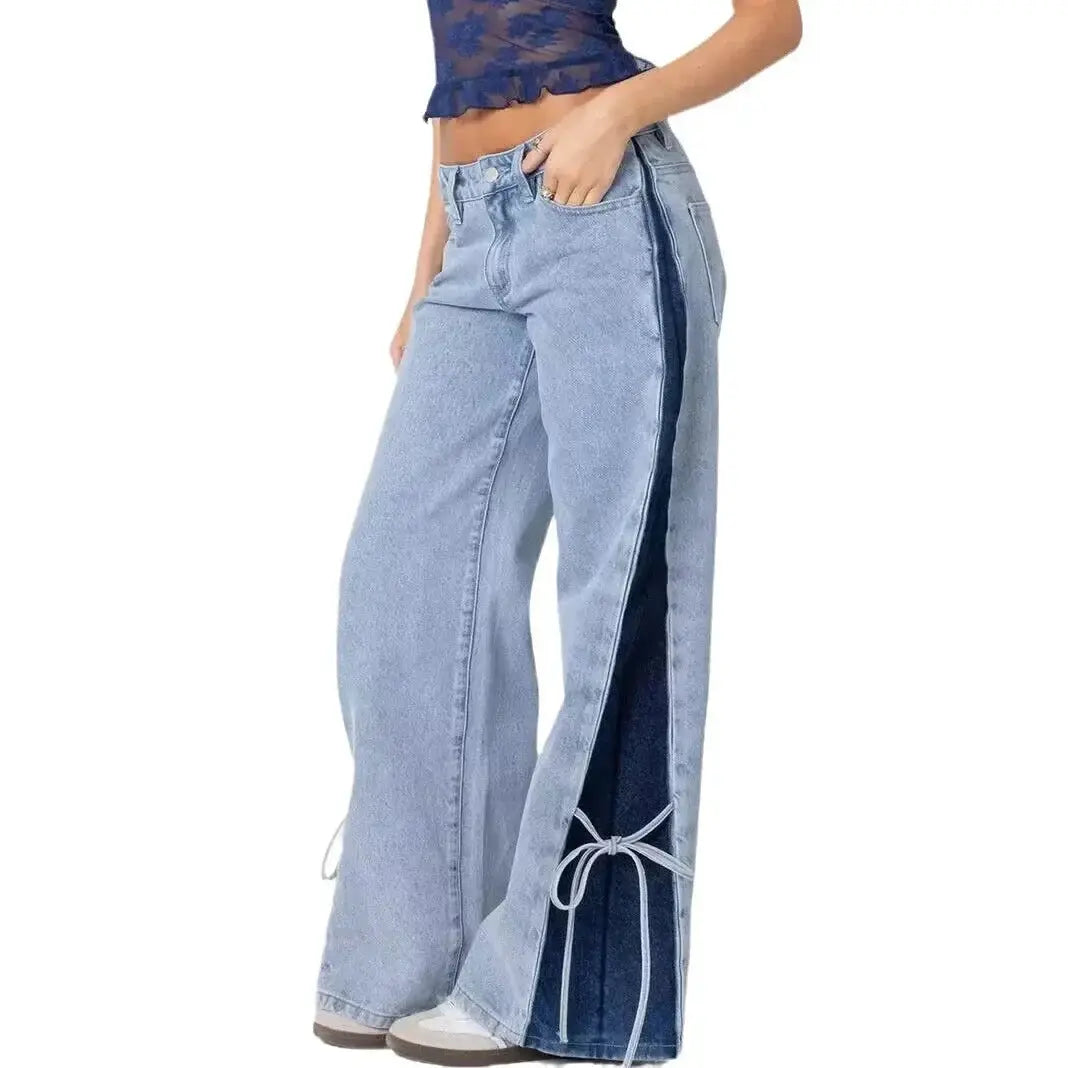 Patchwork Lace-Up Wide-Leg Trousers - Loran