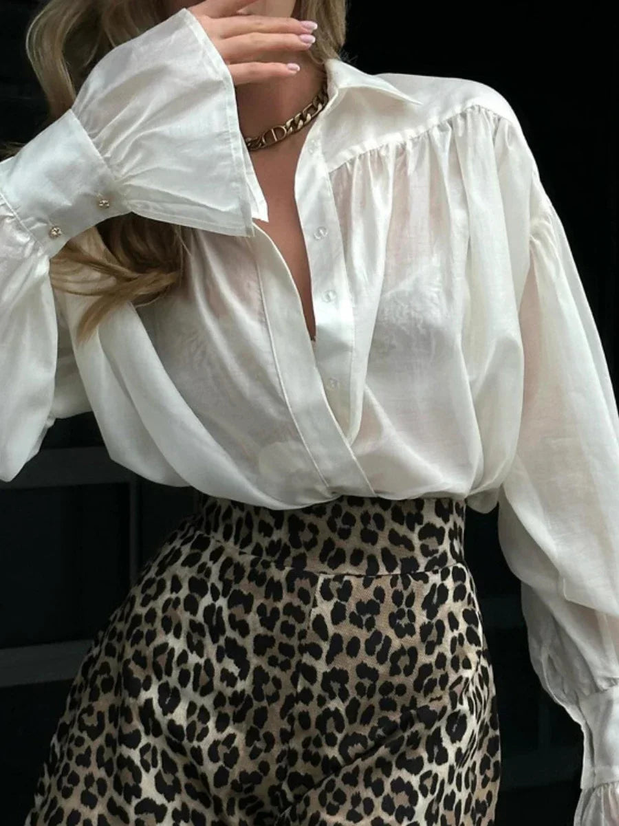 Women's Loose Fit Collared Shirt with Flare Sleeves