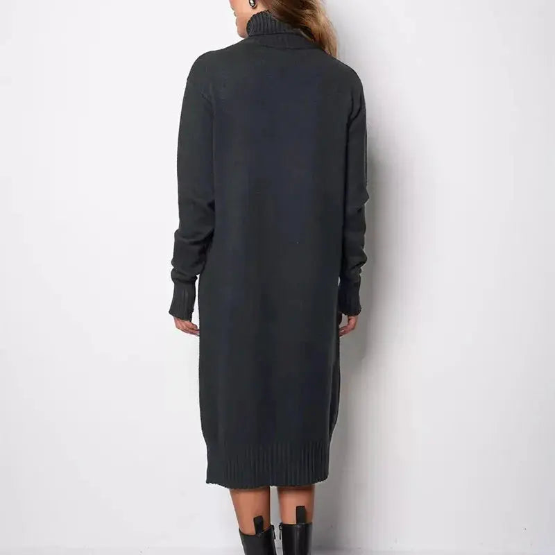 Women's Ribbed Turtleneck Long Sweater Dress - Loran