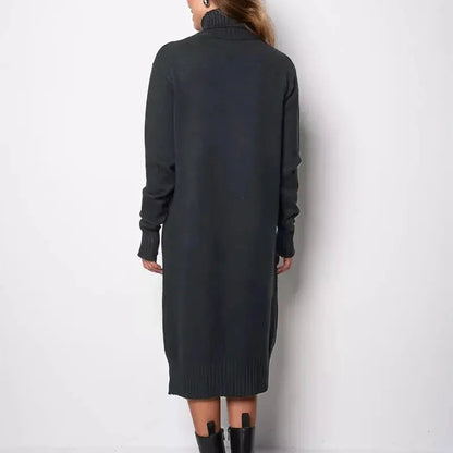Women's Ribbed Turtleneck Long Sweater Dress - Loran