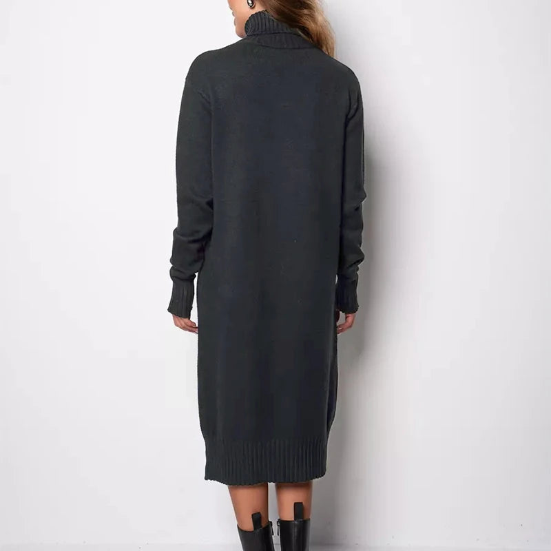 Women's Ribbed Turtleneck Long Sweater Dress
