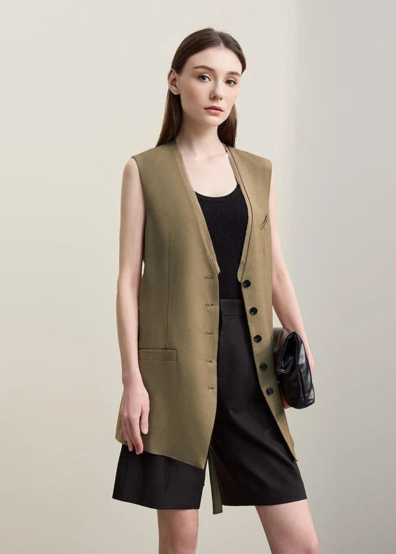 Amii Women's Vest 2026 Spring New Casual V-neck Medium And Long Vest Single Breasted With Belt Elegant Women Loose Top 12651027 Loran
