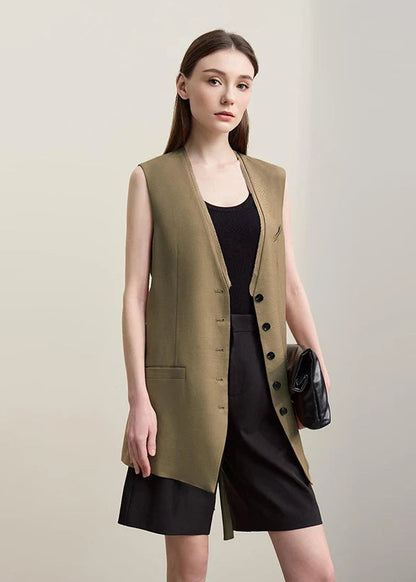 Amii Women's Vest 2026 Spring New Casual V-neck Medium And Long Vest Single Breasted With Belt Elegant Women Loose Top 12651027 Loran