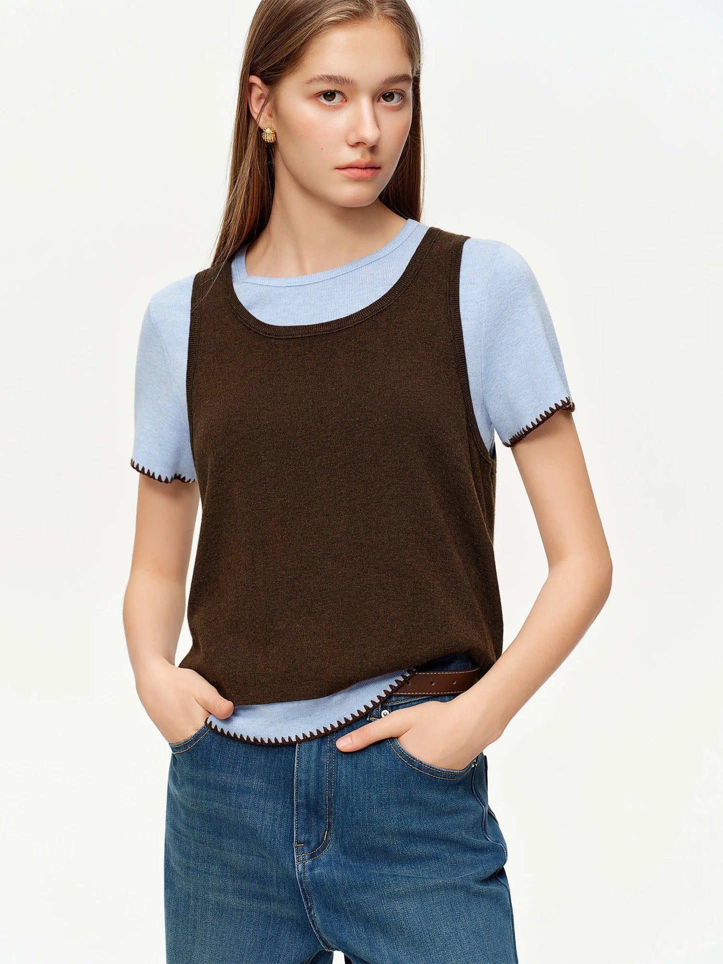 Women's Color-Block Knit 2-Piece Set Spring Fashion Loran