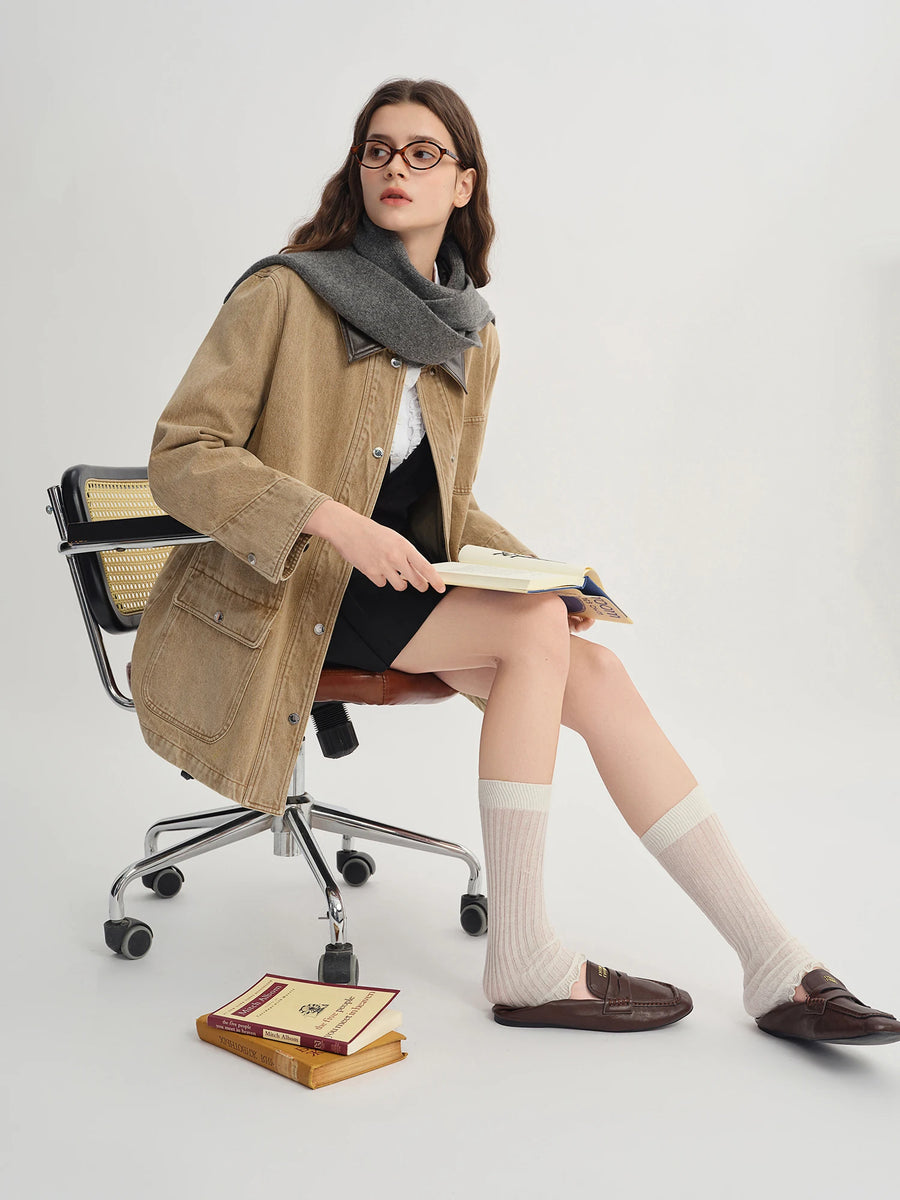 Plus Size Contrast Wash Denim Jacket